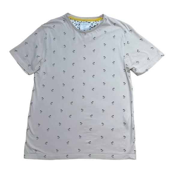 Denim & Flower Beige Palm Tree Print 100% Cotton Short Sleeve Tee Men’s US S - Picture 1 of 8